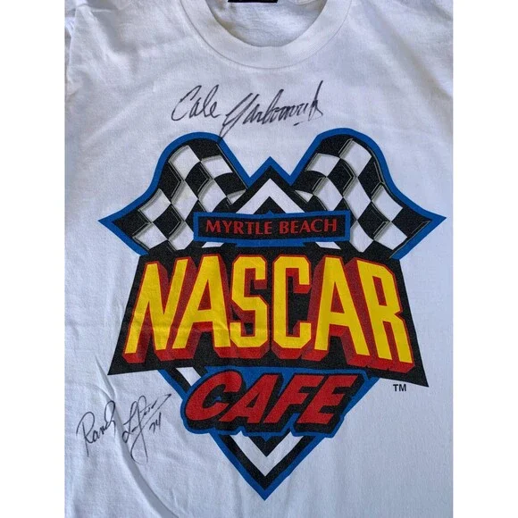 90s Myrtle Beach NASCAR Cafe white autographed tee streetwear Size M